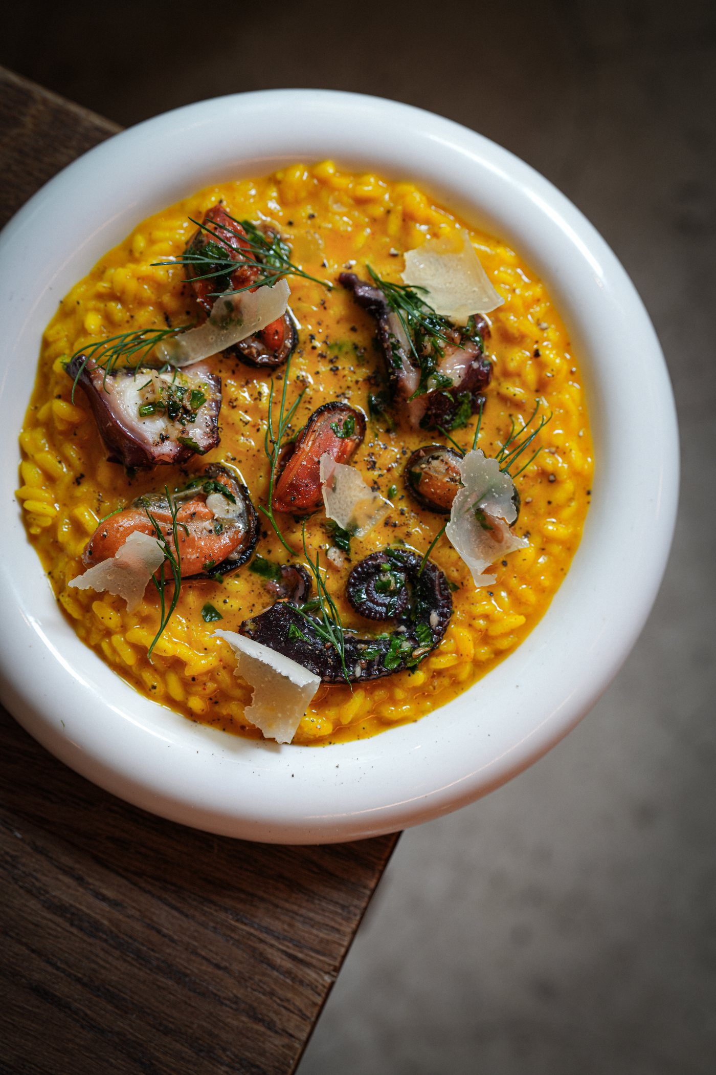 Risotto del Mare, riz Carnaroli, poulpe grillé